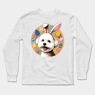 Bichon Frise in Bunny Ears Enjoying Easter Festivities Long Sleeve T-Shirt